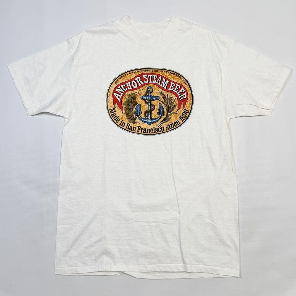 Vintage Anchor Steam Beer Hanes Shirt Mens XL White Beefy-T Graphic 80s USA